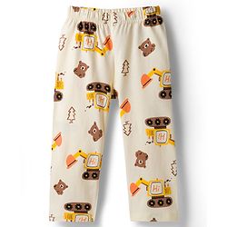 Babyhug Cotton Knit Full Sleeves T-Shirt & Pyjama Co-ord Night Suit With Excavator Print - Brown