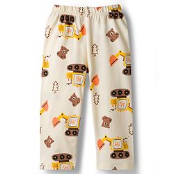 Babyhug Cotton Knit Full Sleeves T-Shirt & Pyjama Co-ord Night Suit With Excavator Print - Brown