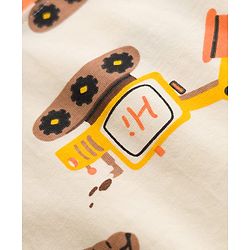Babyhug Cotton Knit Full Sleeves T-Shirt & Pyjama Co-ord Night Suit With Excavator Print - Brown