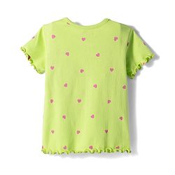 Babyhug Cotton Lycra Knit Half Sleeves T-Shirt with Heart Print - Limegreen