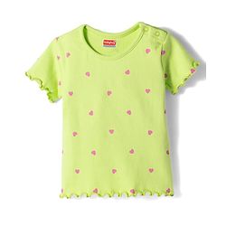 Babyhug Cotton Lycra Knit Half Sleeves T-Shirt with Heart Print - Limegreen