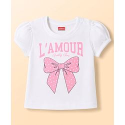 Babyhug Cotton Knit T-Shirt Half Sleeves Glitter Printed Graphics Multi Color 6-9 Months