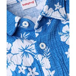 Babyhug Single Jersey Knit Half Sleeves Top & Shorts Co-ord Set with Floral Print - Blue