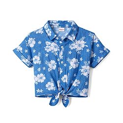 Babyhug Single Jersey Knit Half Sleeves Top & Shorts Co-ord Set with Floral Print - Blue