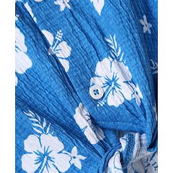 Babyhug Single Jersey Knit Half Sleeves Top & Shorts Co-ord Set with Floral Print - Blue