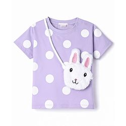 Babyhug Terry Knit Half Sleeves Top & Shorts Co-ord Set with Polka Dot Print & Sling Bag - Lavender