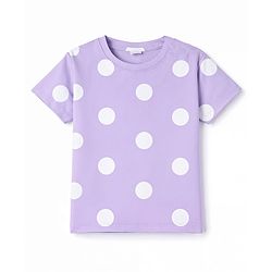 Babyhug Terry Knit Half Sleeves Top & Shorts Co-ord Set with Polka Dot Print & Sling Bag - Lavender