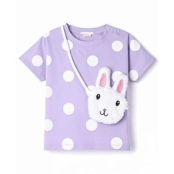 Babyhug Terry Knit Half Sleeves Top & Shorts Co-ord Set with Polka Dot Print & Sling Bag - Lavender