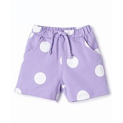 Babyhug Terry Knit Half Sleeves Top & Shorts Co-ord Set with Polka Dot Print & Sling Bag - Lavender