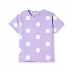 Babyhug Terry Knit Half Sleeves Top & Shorts Co-ord Set with Polka Dot Print & Sling Bag - Lavender