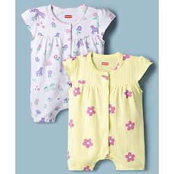 Babyhug 100% Cotton Knit Half Sleeves Rompers with Floral Print Pack of 2 - Multicolor