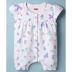 Babyhug 100% Cotton Knit Half Sleeves Rompers with Floral Print Pack of 2 - Multicolor