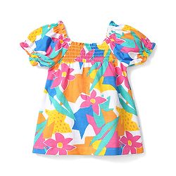Babyhug Single Jersey Knit Half Sleeves Top & Shorts Set with Floral Print & Bow Applique - Multicolor