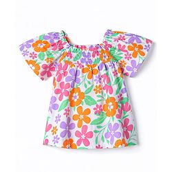 Babyhug Single Jersey Knit Half Sleeves Top & Shorts Set with Floral Print - Multicolor