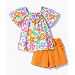 Babyhug Single Jersey Knit Half Sleeves Top & Shorts Set with Floral Print - Multicolor
