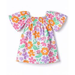 Babyhug Single Jersey Knit Half Sleeves Top & Shorts Set with Floral Print - Multicolor