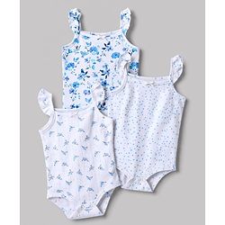 Babyhug 100% Cotton Interlock Knit Sleeveless Onesies With Floral Print Pack of 3 - Multicolor