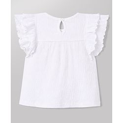 Babyhug Slub Jersey Knit Frill Sleeves Solid Top & Shorts Set with Bow Applique - White & Blue