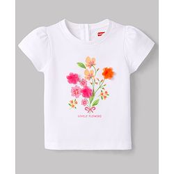 Babyhug Cotton Knit Half Sleeves Top with Floral Print & Applique - Multicolor