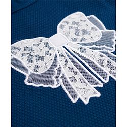 Babyhug 100% Cotton Popcorn Knit Sleeveless Top with Lace Bow Detailing - Navy