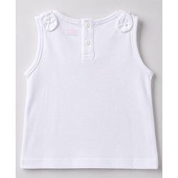 Babyhug 100% Cotton Knit Sequinned & Monaco Holiday Graphic Sleeveless Top with Knot Detailing - White