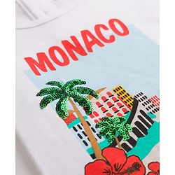 Babyhug 100% Cotton Knit Sequinned & Monaco Holiday Graphic Sleeveless Top with Knot Detailing - White