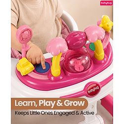 Babyhug 2-in-1 Baby Walker & Push Walker With Musical Play Tray - Pink| Soft Cushion Seat| Compact Fold| Caster Wheels| Adjustable Height| Removable Activity Tray| Toy for 9+ months| Gifting Option