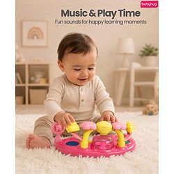 Babyhug 2-in-1 Baby Walker & Push Walker With Musical Play Tray - Pink| Soft Cushion Seat| Compact Fold| Caster Wheels| Adjustable Height| Removable Activity Tray| Toy for 9+ months| Gifting Option