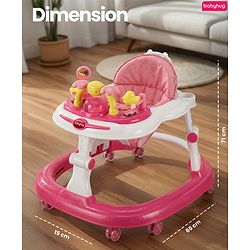 Babyhug 2-in-1 Baby Walker & Push Walker With Musical Play Tray - Pink| Soft Cushion Seat| Compact Fold| Caster Wheels| Adjustable Height| Removable Activity Tray| Toy for 9+ months| Gifting Option
