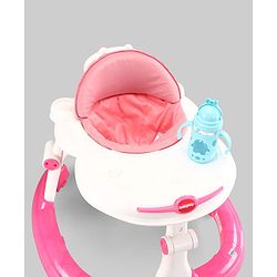 Babyhug 2-in-1 Baby Walker & Push Walker With Musical Play Tray - Pink| Soft Cushion Seat| Compact Fold| Caster Wheels| Adjustable Height| Removable Activity Tray| Toy for 9+ months| Gifting Option