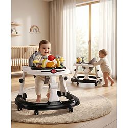 Babyhug 2-in-1 Baby Walker & Push Walker With Musical Play Tray - Pink| Soft Cushion Seat| Compact Fold| Caster Wheels| Adjustable Height| Removable Activity Tray| Toy for 9+ months| Gifting Option