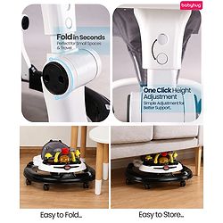 Babyhug 2-in-1 Baby Walker & Push Walker With Musical Play Tray - Pink| Soft Cushion Seat| Compact Fold| Caster Wheels| Adjustable Height| Removable Activity Tray| Toy for 9+ months| Gifting Option