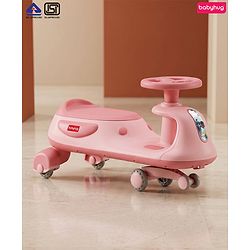 Babyhug Kids Twister Swing Car With LED Lights & Music - Pink| Smooth PU Wheels| Encourages Active Play| Built for Rough Play| Easy to Handle| Sport Gift for 3 to 8 yrs Boys & Girls| Comfortable Seat