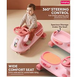 Babyhug Kids Twister Swing Car With LED Lights & Music - Pink| Smooth PU Wheels| Encourages Active Play| Built for Rough Play| Easy to Handle| Sport Gift for 3 to 8 yrs Boys & Girls| Comfortable Seat