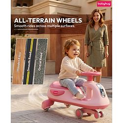 Babyhug Kids Twister Swing Car With LED Lights & Music - Pink| Smooth PU Wheels| Encourages Active Play| Built for Rough Play| Easy to Handle| Sport Gift for 3 to 8 yrs Boys & Girls| Comfortable Seat