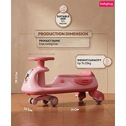 Babyhug Kids Twister Swing Car With LED Lights & Music - Pink| Smooth PU Wheels| Encourages Active Play| Built for Rough Play| Easy to Handle| Sport Gift for 3 to 8 yrs Boys & Girls| Comfortable Seat