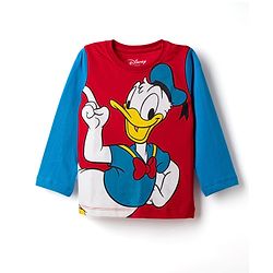 Babyhug Disney Single Jersey Knit Full Sleeves T-Shirt & Pyjama Night Suit With Mickey Mouse & Donald Duck Graphic Pack of 2 - Red / Blue