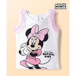 Babyhug Disney Cotton Knit Sleeveless T-Shirt with Minnie Mouse Graphics White 3-6 Months
