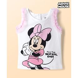 Babyhug Disney Cotton Knit Sleeveless T-Shirt with Minnie Mouse Graphics White 3-6 Months