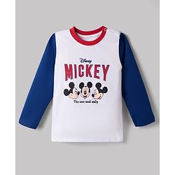 Babyhug Disney 100% Cotton Knit Full Sleeves T-Shirt & Pyjama Night Suit - Blue & Red