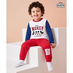 Babyhug Disney 100% Cotton Knit Full Sleeves T-Shirt & Pyjama Night Suit - Blue & Red