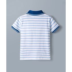 Babyhug Disney Single Jersey Knit Half Sleeves Striped Polo T-Shirt With Mickey Mouse Graphic - Blue
