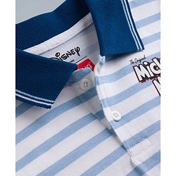 Babyhug Disney Single Jersey Knit Half Sleeves Striped Polo T-Shirt With Mickey Mouse Graphic - Blue
