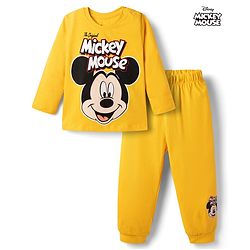 Babyhug Disney 100% Cotton Knit Full Sleeves T-Shirt & Pyjama Night Suit With Micky Mouse Graphics- Multicolor