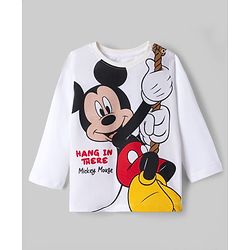 Babyhug Disney Single Jersey Knit Full Sleeves T-Shirt & Pyjama Night Suit With Mickey Mouse Graphic - White / Navy Blue