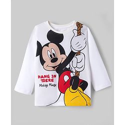 Babyhug Disney Single Jersey Knit Full Sleeves T-Shirt & Pyjama Night Suit With Mickey Mouse Graphic - White / Navy Blue