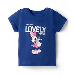 Babyhug Disney 100% Cotton Knit Half Sleeves T-Shirt & Shorts Night Suit With Minnie Mouse Graphic - Navy Blue & Pink