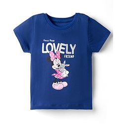 Babyhug Disney 100% Cotton Knit Half Sleeves T-Shirt & Shorts Night Suit With Minnie Mouse Graphic - Navy Blue & Pink