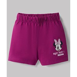 Babyhug Disney 100% Cotton Knit Half Sleeves T-shirt & Shorts Night Suit With Minnie Mouse Graphics - Dark Pink