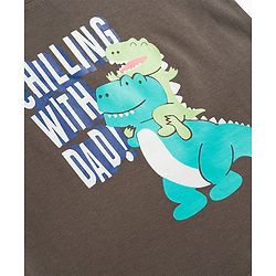 Babyhug Cotton Knit Half Sleeves T-Shirt & Pyjama Night Suit with Dino Print - Charcoal Grey
